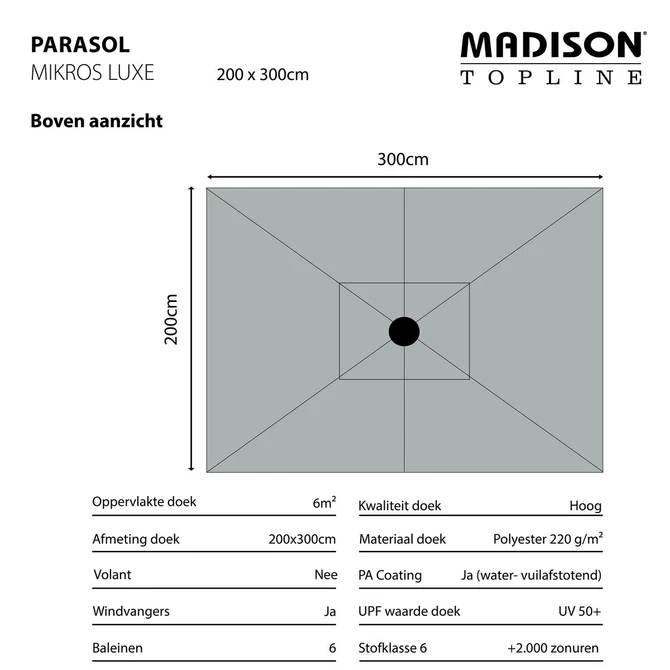 Parasol mikros 200x300cm taupe - afbeelding 3