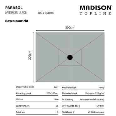 Parasol mikros 200x300cm taupe - afbeelding 3