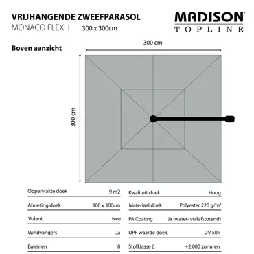 Zweefparasol Monaco flex II brick red uitgetekend 1, Madison, tuinmeubels