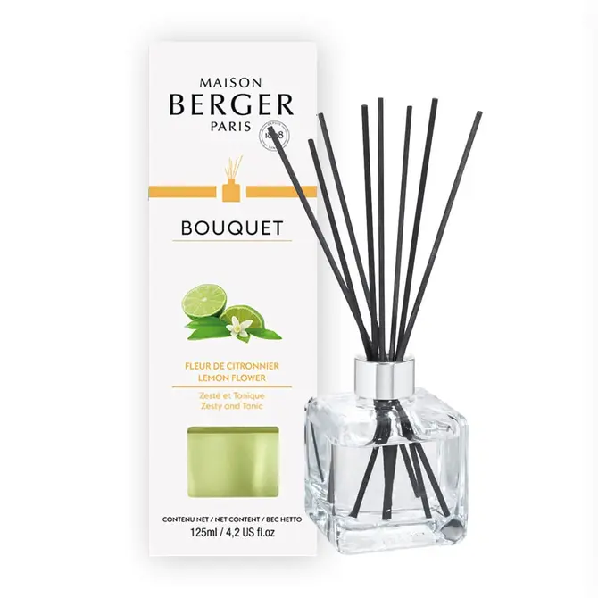 Parfumverspreider met sticks Cube 125ml Fleur de Citronnier, lampe berger, tuincentrumoutlet.com