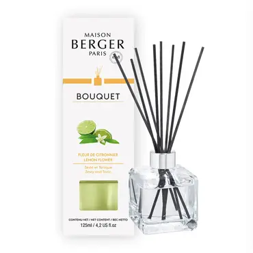 Parfumverspreider met sticks Cube 125ml Fleur de Citronnier, lampe berger, tuincentrumoutlet.com