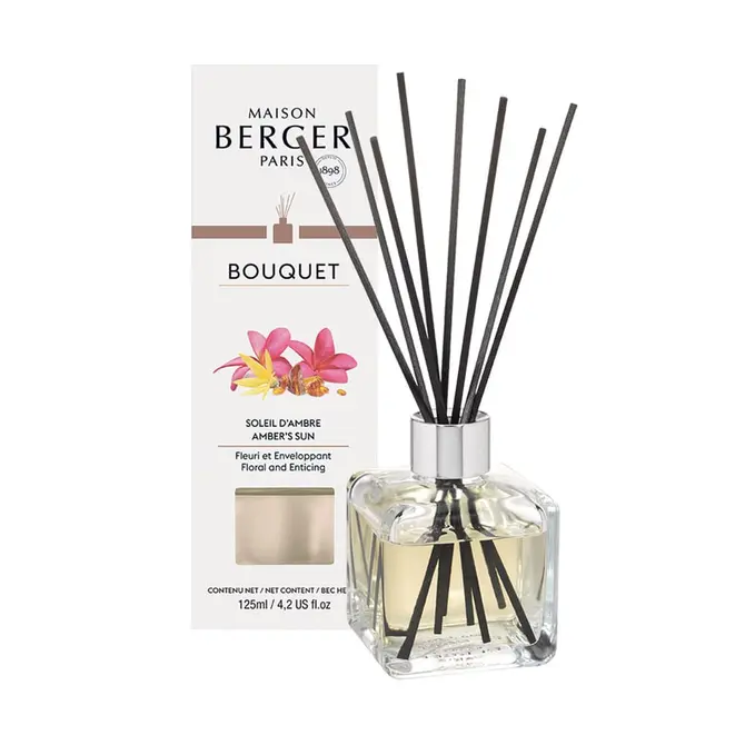 Parfumverspreider met sticks Cube 125ml Soleil d'Ambre, lampe berger, tuincentrumoutlet.com