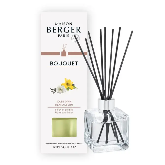 Parfumverspreider met sticks Cube 125ml Soleil Divin, lampe berger, tuincentrumoutlet.com
