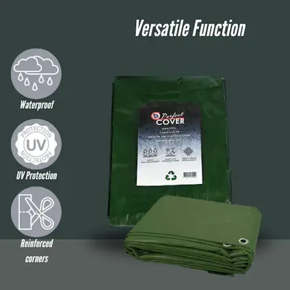 Perfect Cover® Super Sterk Afdekzeil - 3 x 4 m - Groen - 150 g/m² - Scheurbesten. versatile function verbo, tuincentrumoutlet.com