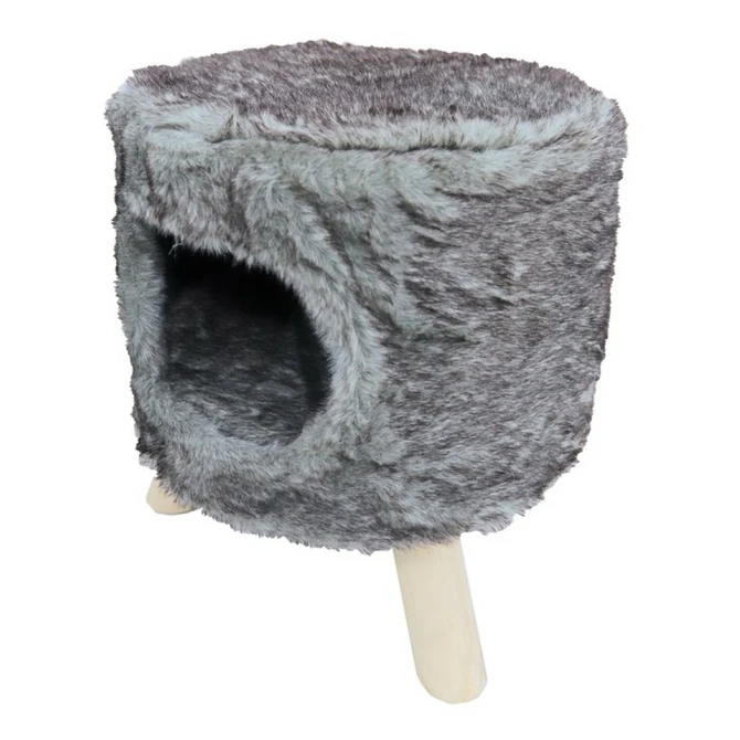 Poef rond+gat pluche grijs l42b50cm zij, BOON, tuincentrumoutlet