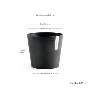Pot amsterdam d17cm donkergrijs afmetingen, Ecopots, tuincentrumoutlet.com