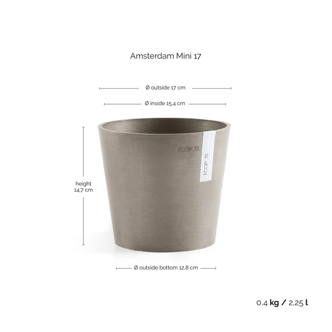 Pot amsterdam d17cm taupe afmetingen, Ecopots, tuincentrumoutlet.com