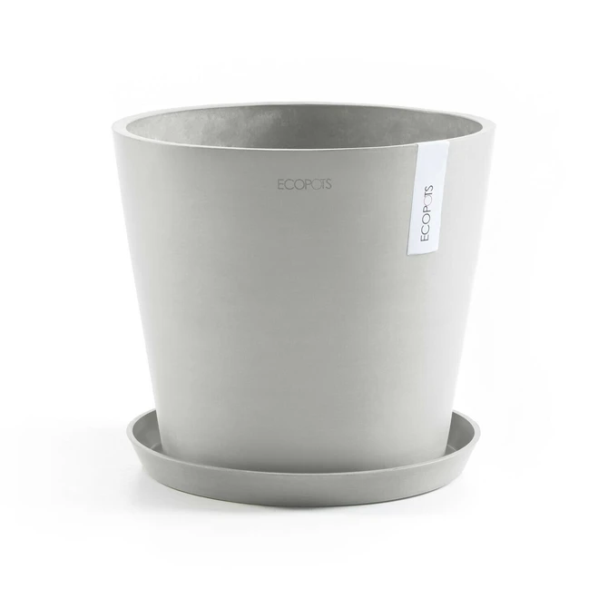 Pot amsterdam d25cm witgrijs met schotel, Ecopots, tuincentrumoutlet.com