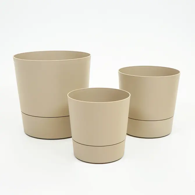 Pot foss d30cm paddenstoel beige met wielen combinatie, Elho, tuincentrumoutlet.com