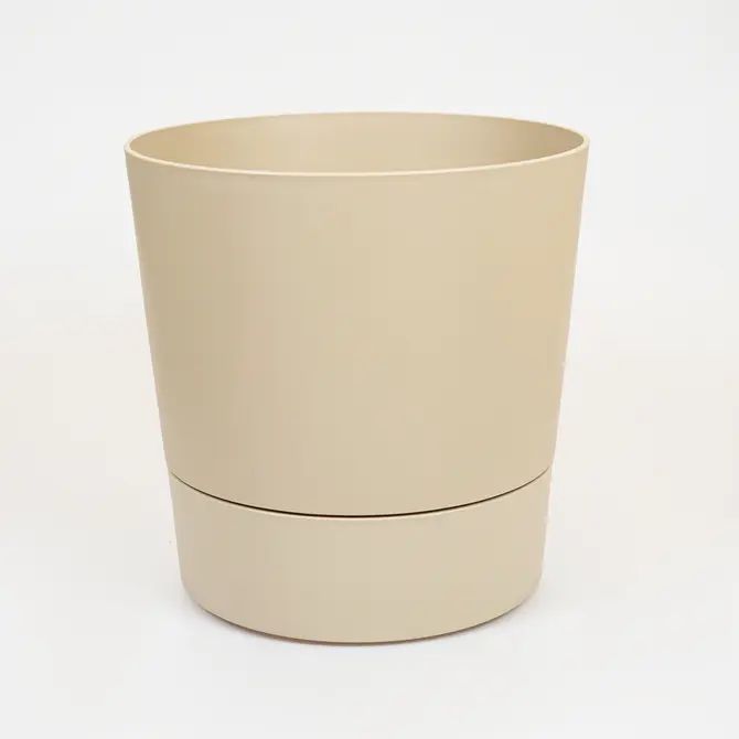 Pot foss d35cm paddenstoel beige met wielen. Elho, tuincentrumoutlet.com