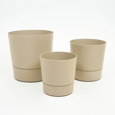 Pot foss d35cm paddenstoel beige met wielen set. Elho, tuincentrumoutlet.com