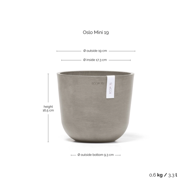 Pot oslo d19h16.5cm taupe afmetingen, Ecopots, tuincentrumoutlet.com