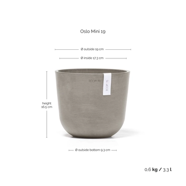 Pot oslo d19h16.5cm taupe afmetingen, Ecopots, tuincentrumoutlet.com