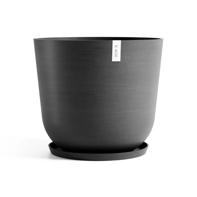 Pot oslo d65cm donkergrijs met schotel, Ecopots, tuincentrumoutlet.com