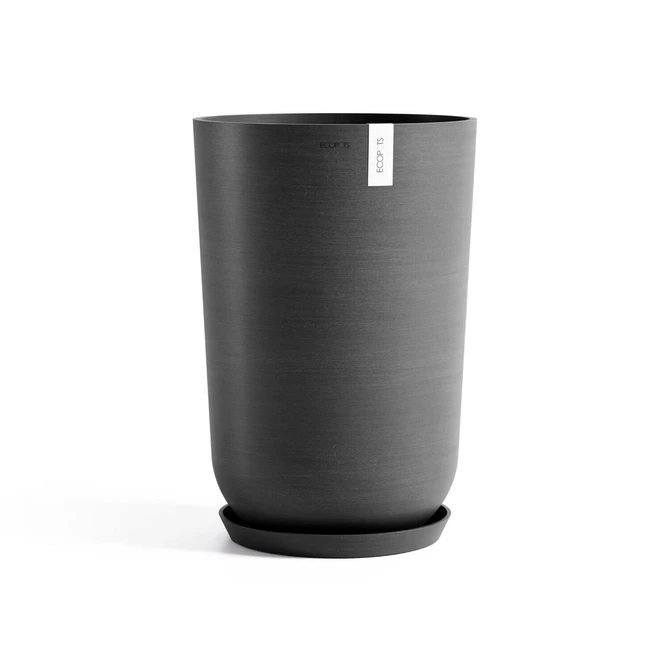 Pot oslo high d52cm donkergrijs met schotel, Ecopots, tuincentrumoutlet.com
