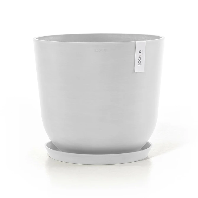 Pot oslo puur wit d45cm met onderschotel, Ecopots, tuincentrumoutlet.com