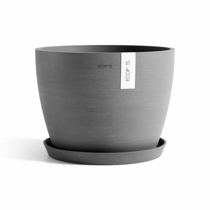 Pot stockholm 40cm grijs met schotel, Ecopots, tuincentrumoutlet.com