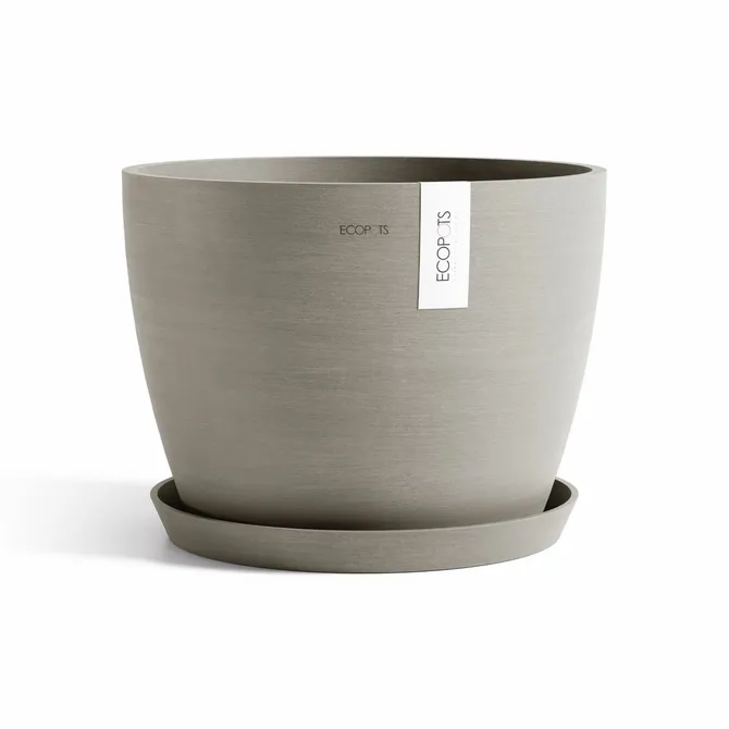 Pot stockholm 40cm taupe met schotel, Ecopots, tuincentrumoutlet.com