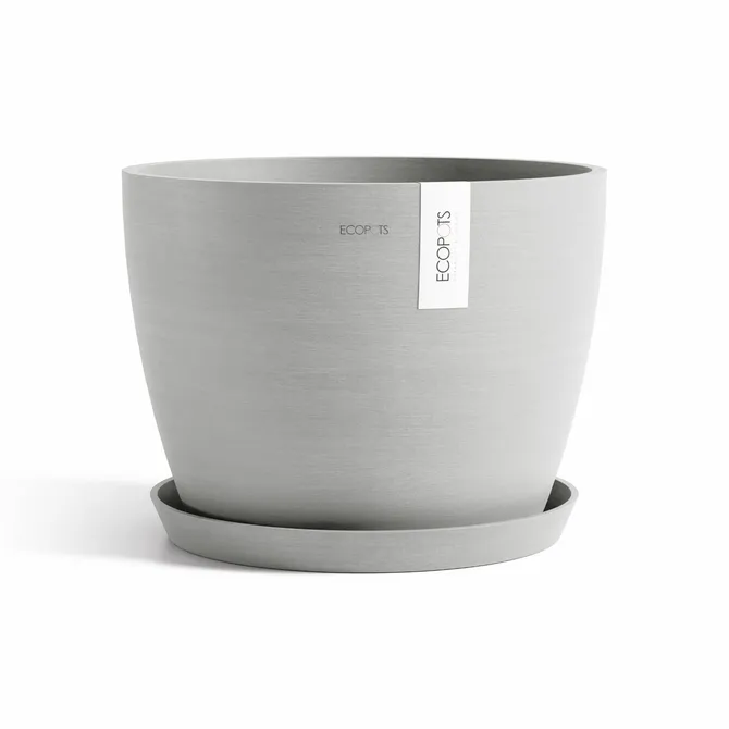 Pot stockholm 40cm wit grijs met schotel, Ecopots, tuincentrumoutlet.com