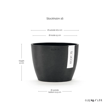 Stockholm 16 Donkergrijs afmetingen, Ecopots, tuincentrumoutlet.com