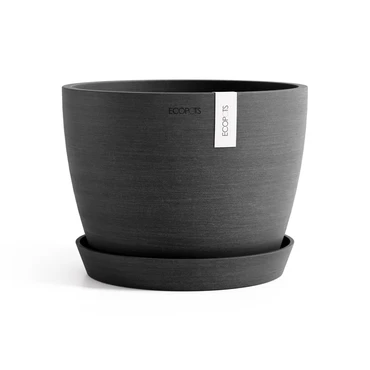 Pot stockholm d24cm donkergrijs met onderschotel, Ecopots, tuincentrumoutlet.com