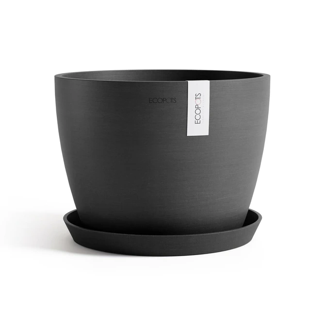 Pot stockholm d31cm donkergrijs met schotel, Ecopots, tuincentrumoutlet.com