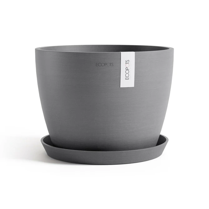 Pot stockholm d31cm grijs met schotel, Ecopots, tuincentrumoutlet.com