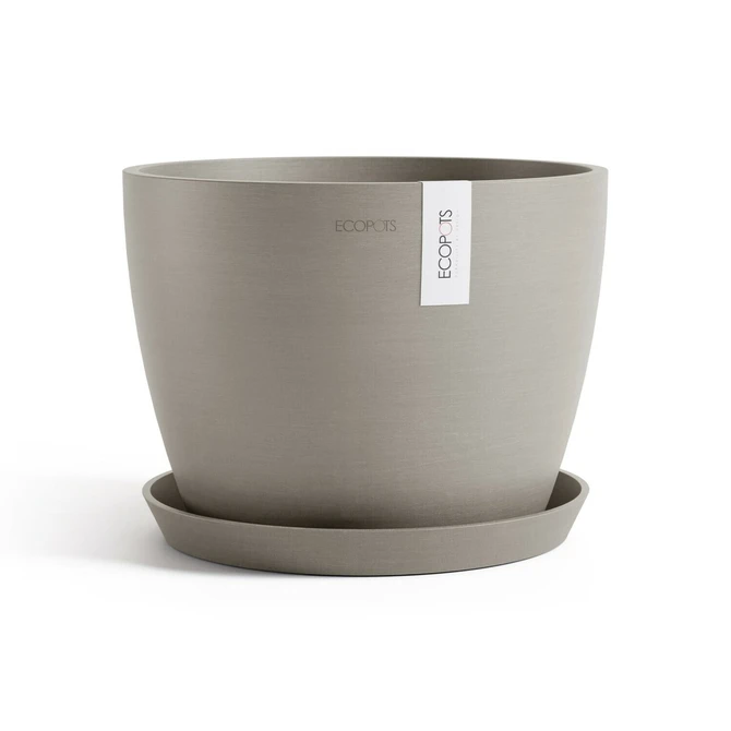 Pot stockholm d31cm taupe met schotel, Ecopots, tuincentrumoutlet.com