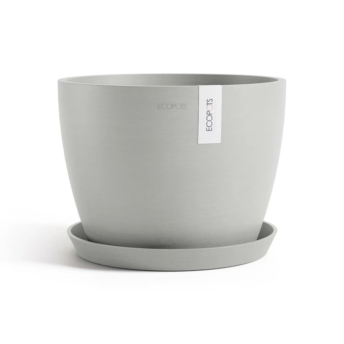 Pot stockholm d31cm witgrijs met schotel, Ecopots, tuincentrumoutlet.com