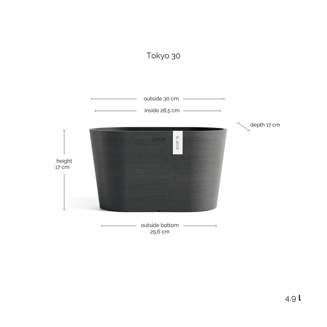 Pot tokyo d30cm donkergrijs afmetingen, Ecopots, tuincentrumoutlet.com
