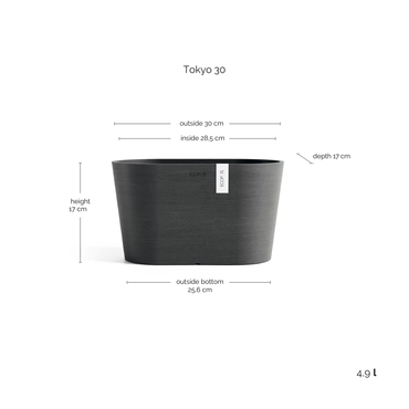 Pot tokyo d30cm donkergrijs afmetingen, Ecopots, tuincentrumoutlet.com