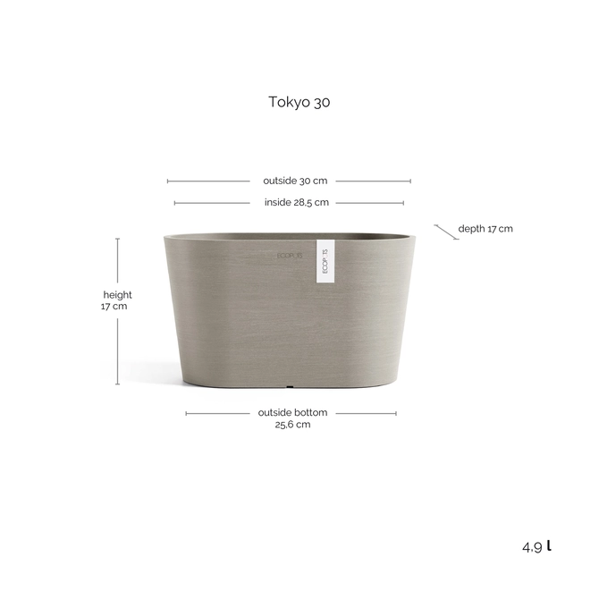 Tokyo 30 Taupe afmetingen, Ecopots, tuincentrumoutlet.com