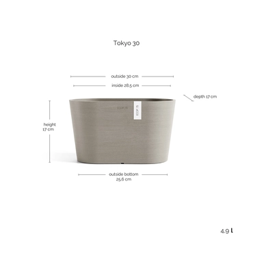 Tokyo 30 Taupe afmetingen, Ecopots, tuincentrumoutlet.com