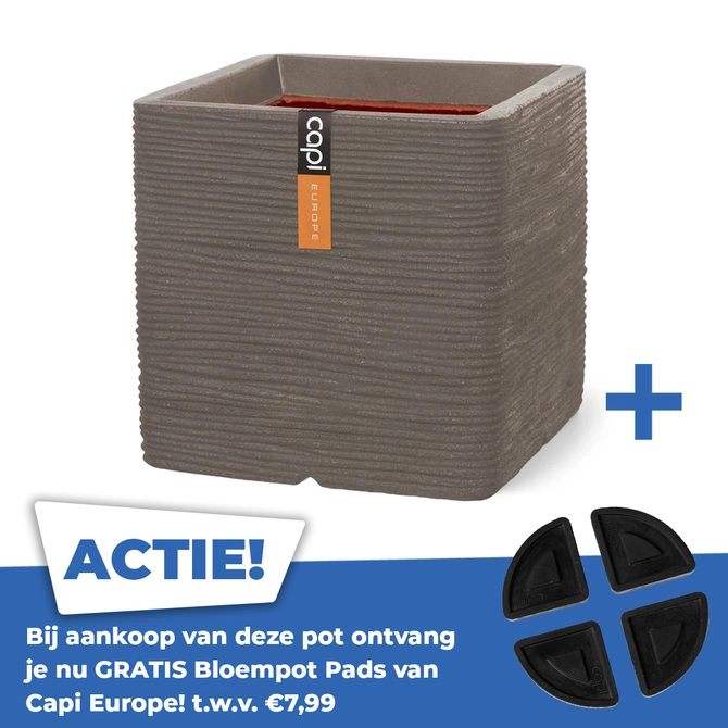 Pot vierkant rib nl 30x30x30 taupe - afbeelding 1