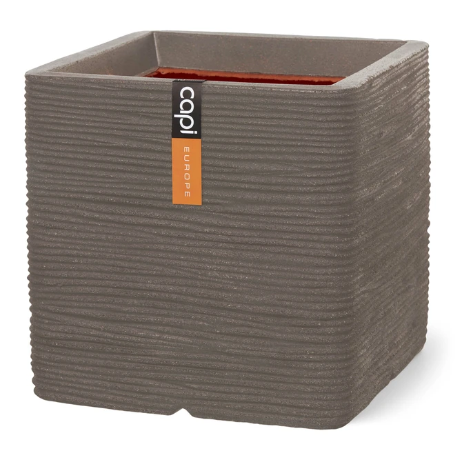 Pot vierkant Rib NL 50x50x50 warm taupe, Capi Europe, tuincentrumoutlet