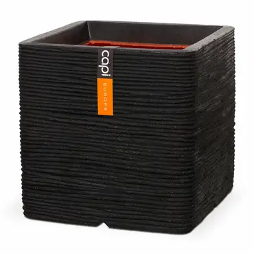 Planter square Rib NL 30x30x30 black, Capi Europe, tuincentrumoutlet