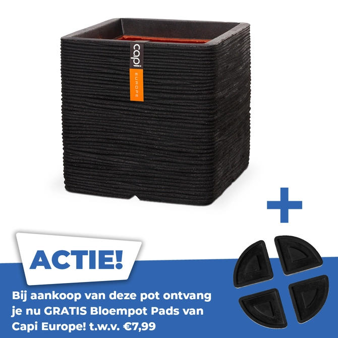 Pot vierkant Rib NL l30xb30xh30 zwart - afbeelding 1