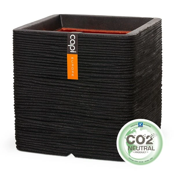 Pot vierkant Rib NL l30xb30xh30 zwart pot Capi Europe tuincentrum Outlet