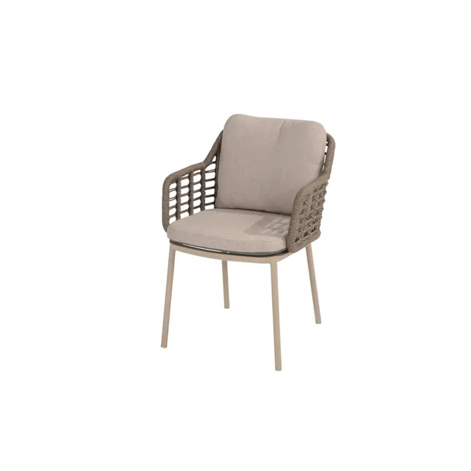 Prado Ø130 cm Latte met 4 Puglia Stoelen - Stoel, 4 Seasons Outdoor, Tuinmeubels