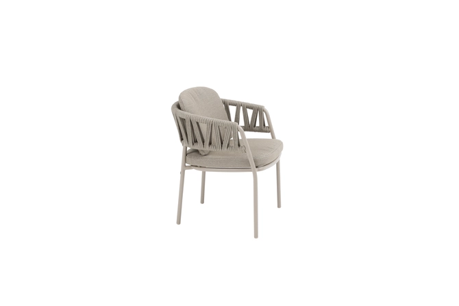 Prado ⌀130cm latte met 4x Calma dining stoel zijkant, 4 Seasons Outdoor, tuincentrumoutlet.com