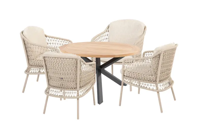 Prado tafel Ø130x75cm met 4 Puccini stoelen, 4 Seasons Outdoor, Tuincentrum Outlet