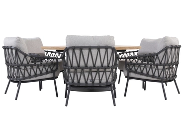 Saba tafel Ø160x69cm met 6 Calpi stoelen achter stoelen, 4 Seasons Outdoor, tuincentrumoutlet