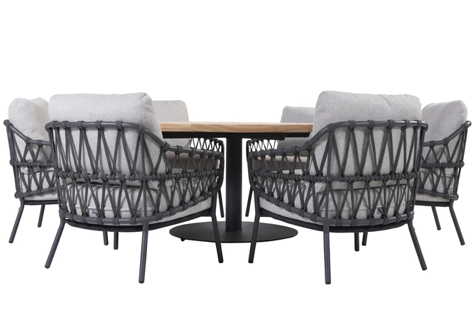 Saba tafel Ø160x69cm met 6 Calpi stoelen laag, 4 Seasons Outdoor, tuincentrumoutlet