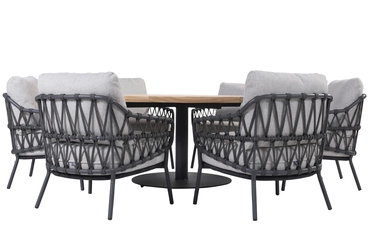 Saba tafel Ø160x69cm met 6 Calpi stoelen laag, 4 Seasons Outdoor, tuincentrumoutlet