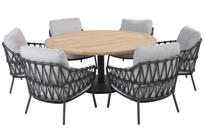 Saba tafel Ø160x69cm met 6 Calpi stoelen, 4 Seasons Outdoor, tuincentrumoutlet