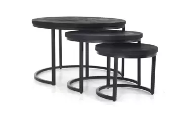 Salontafel set van 3 zwart hout - afbeelding 3