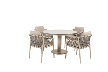 Sarah Ø120 cm met 4x Piacenza dining stoel latte, 4 Seasons Outdoor, tuincentrumoutlet.com