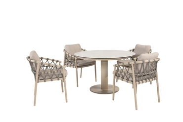 Sarah Ø120 cm met 4x Piacenza dining stoel latte set, 4 Seasons Outdoor, tuincentrumoutlet.com