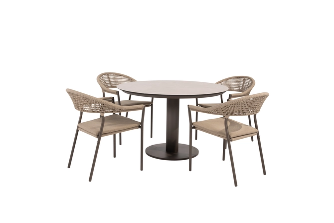 Sarah Ø120 cm met 4x Sienna dining stoel terre, 4 Seasons Outdoor, tuincentrumoutlet.com