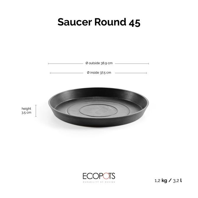 Schotel d45cm donkergrijs afmetingen, Ecopots, tuincentrumoutlet.com